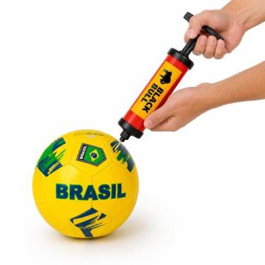 Imagem de Bola de Futebol Brasil Nº 5 Amarela Costurada com Bomba de Encher Para