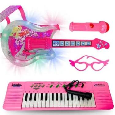 Imagem de Guitarra E Teclado Rosa Infantil Para Natal - GBG STORE