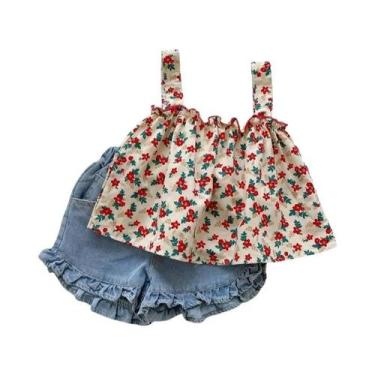 Imagem de Conjunto Casual De Verão Para Meninas: Saia Suspensa Fragmentada E Sho