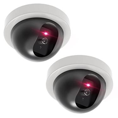 Imagem de WALI Câmera de segurança falsa CCTV Dome com luz LED vermelha piscante com adesivos de alerta de segurança (SDW-2), 2 pacotes, branco