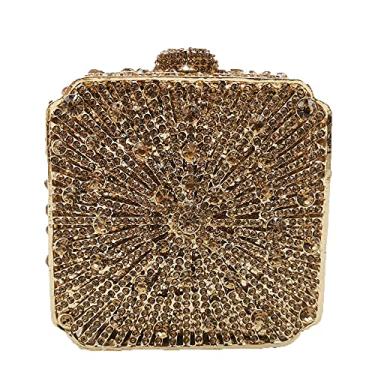 Imagem de Boutique De FGG Bolsa feminina de metal com cristal para noite, para casamento, noiva, strass, festa, mini, Dourado, Mini Square