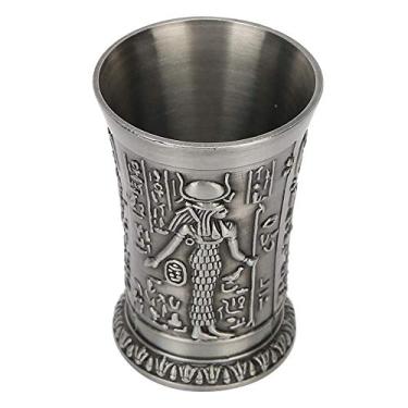 Imagem de Copo de vidro antigo Whiskey Shot, Whiskey Glass Vintage Metal Whisky Dram Taças à mão em relevo Mini Cup Decoração para presente (estanho antigo)