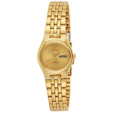 Imagem de Seiko 5 Caixa de aço inoxidável dourado e pulseira dourada com mostrador de dia e data