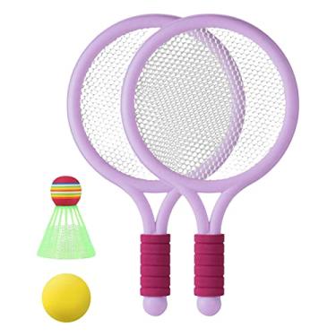 Imagem de Fancyes Conjunto de raquetes de tênis pa crianças, raquete de plástico com 1 peça de bolas de tênis, 1 peça de badminton, pa crianças ao livre e jogos, Roxo