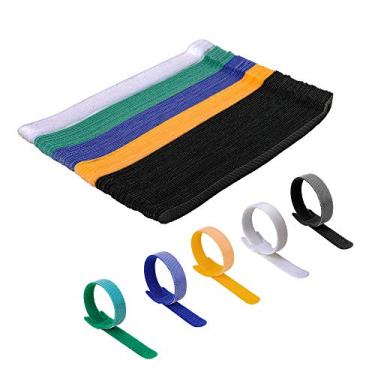 Imagem de 100 peças de abraçadeiras reutilizáveis de 20 cm com suporte de corda de gancho, alças ajustáveis para organização de cabos KOOWIN Organizadores de cabos para organização de cabos