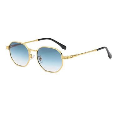 Imagem de Óculos de sol piloto vintage de metal masculino feminino design clássico óculos de sol hexágono espelho reflexão gafas, c04 ouro ciano, china