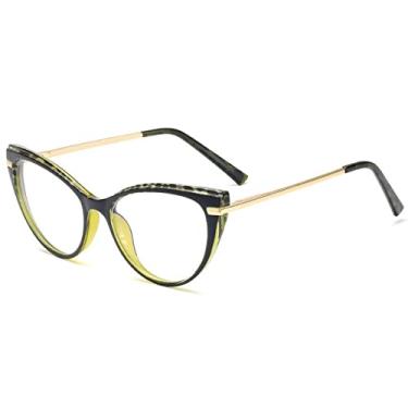 Imagem de Armações de óculos anti-luz azul moda feminina vintage cateye armação de óculos masculinos metal claro, verde escuro, tamanho único