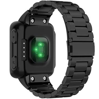Imagem de Pulseiras para relógio Garmin Forerunner 35, Forerunner 30, pulseiras de substituição de metal de aço inoxidável para Garmin Forerunner 35J / ForeAthlete 35J (preta)