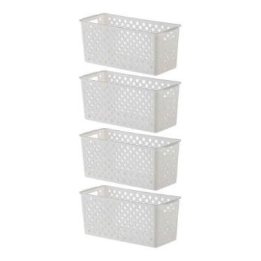 Imagem de 4 Cestos Organizadores Quadratta branco para gavetas, armários, cozinha, lavandeira, banheiro e quarto