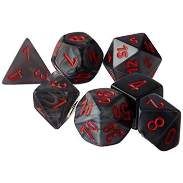 Imagem de Conjunto de dados de veludo Chessex Polyhedral, 7 matrizes - Preto com vermelho 27478