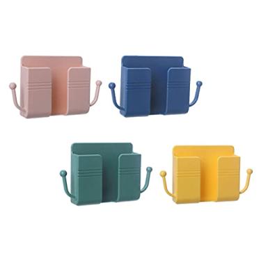 Imagem de DOITOOL 4 peças de suporte adesivo de parede, suportes de carregamento para celular com dois ganchos, suporte de controle remoto, caixa organizadora de mídia antiderrapante