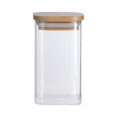 Imagem de Pote de Vidro com Tampa de Bambu Oikos 250ML Hermético Quadrado