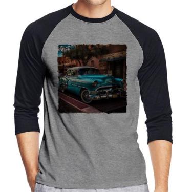 Imagem de Camiseta Raglan Carro Clássico Azul Manga 3/4 - Foca Na Moda