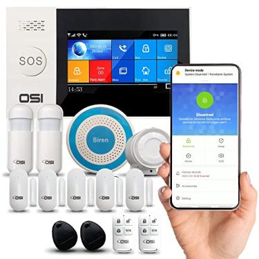 Imagem de OSI WIFI WIFI Smart Home Security DIY Alarm System-14 Peça Diy Kit de alarme Wi-Fi com detector de movimento, notificações com aplicativo, sensor de porta/janela, sirene, compatível com Alexa, sem taxas mensais
