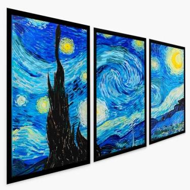Imagem de Quadros Decorativos Noite estrelada Van Gogh para Sala Parede Quarto 3 Peças com Moldura