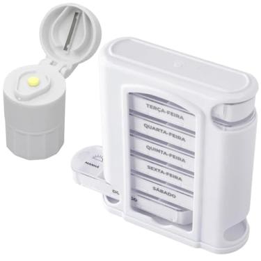 Imagem de Kit com Caixa Porta Comprimidos Organizador de Medicamentos Pílulas Torre com Gavetas para Organização Semanal Remédio Idosos Academia e Cortador de Comprimidos Armazenador Triturador Caixa Porta Organizador Cápsulas