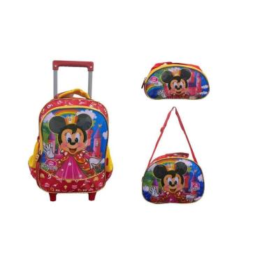Imagem de Kit Escolar Minnie Princesas Mochila Rodas Lancheira Estojo