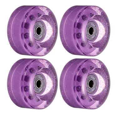 Imagem de PATIKIL Rodas de skate de 32 x 58 mm com rolamentos, pacote com 4 82A Quad Skate de substituição para skate de duas fileiras internas ou externas, roxo brilhante