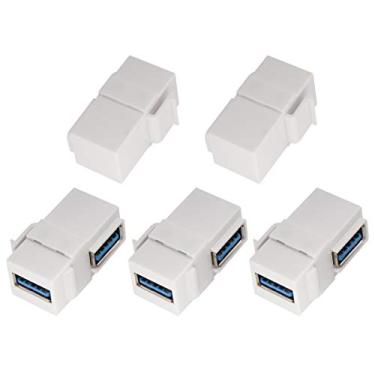 Imagem de AAOTOKK Acoplador Keystone USB 3.0 de ângulo reto 90 graus USB 3.0 A fêmea para fêmea Keystone Jack adaptador de acoplador de inserção para painel de tomada de placa de parede (branco/pacote com 5)