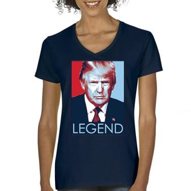 Imagem de Camiseta feminina Donald Trump The Legend gola V My President MAGA First Make America Great Again Republican Deplorable, Azul marinho, XXG