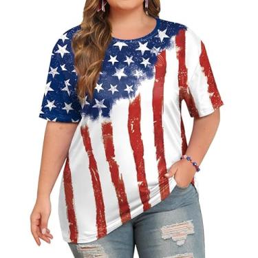 Imagem de For G and PL Camisetas femininas 4th of July Plus Size Bandeira Americana Patriótica EUA Star Stripe Tops, Bandeira americana, XXG