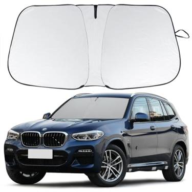 Imagem de Para-brisa dianteiro protetor de para-sol dobrável compatível com BMW X3 2011-2017, 240T protetor de viseira de janela blocos dobráveis raios UV mantém o refrigerador do seu carro acessórios BMW X3