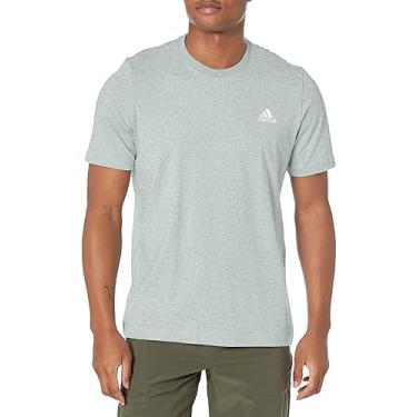 Imagem de adidas Camiseta masculina Essentials com logotipo pequeno bordado de jérsei único, Cinza médio mesclado, Small Tall
