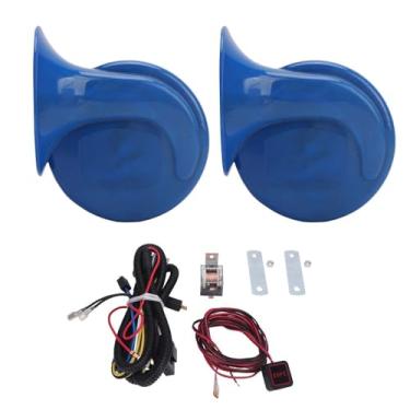 Imagem de Kit de buzina elétrica de 24 V à prova d'água com relé de chicote de interruptor, kit de buzina elétrica universal, adequado para carro, caminhão, motocicleta, barco, ônibus, trem, evaporador (azul)