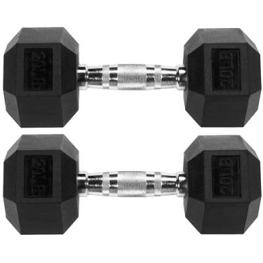 Imagem de Haltere hexagonal revestido de borracha premium, par de 9 kg