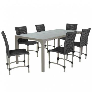 Imagem de Conjunto 6 Cadeiras Cannes Corda Náutica e Mesa Retangular Ripada 2,00m em Alumínio para Edícula, Jardim, Área, Varanda, Cozinha