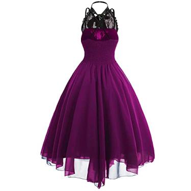 Imagem de Vestidos de festa sexy hippie vitoriana gótica formal para mulheres vestidos de chiffon de renda vestidos de baile feminino 2024, B-123 Rosa choque, G