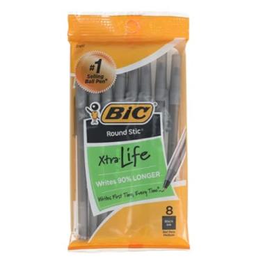 Imagem de BIC Canetas esferográficas redondas Stic Xtra Life, ponta média (1,0 mm), preta, pacote de 8 quilates