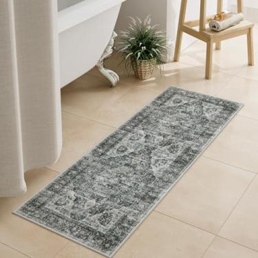 Imagem de Uphome Tapetes de banheiro marrons, tapete de banheiro boêmio envelhecido, tapetes de banho de veludo macio laváveis antiderrapantes para piso de banheiro, caminho de banho tradicional vintage para