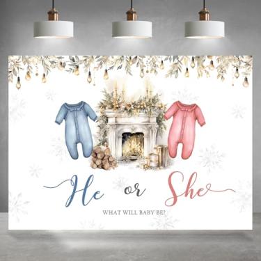 Imagem de Rsuuinu Pano de fundo revelador de gênero ele ou ela lareira inverno Natal floco de neve menino ou menina fotografia fundo recém-nascido chá de bebê decoração suprimentos banner cabine foto estúdio