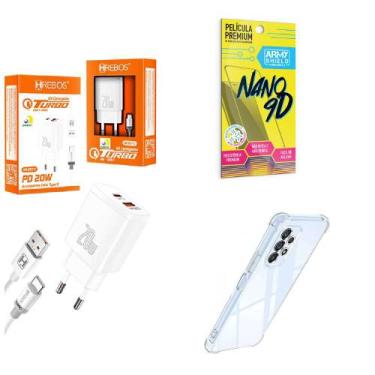 Imagem de Kit Carregador Turbo 20W + Capinha Samsung A54 + Película de Cerâmica 