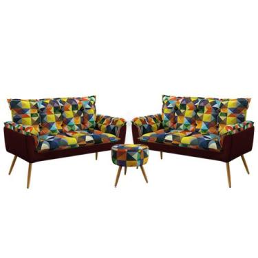 Imagem de Kit 2 Namoradeiras Beta com Puff Solar F-015 Sued Estampado Colorido c