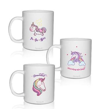 Imagem de Kit 3 Canecas Brancas Tema De Unicórnio Dia Das Crianças - Krystalon