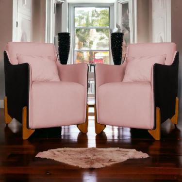 Imagem de Kit 2 Poltronas Decorativa Heloisa Veludo Rosa/Corano Preto - Londrila