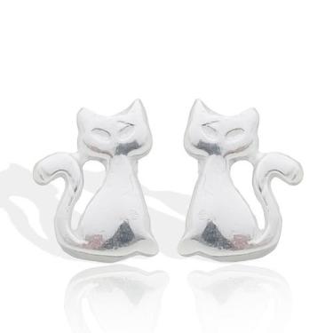 Imagem de Brinco Feminino Prata Pura Segundo Furo Gatinho Gato Pequeno - Lojas L