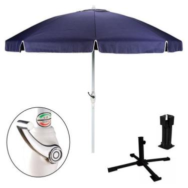 Imagem de Kit Guarda Sol 2,50 M Com Manivela + Base Dobrável Aço - Mor