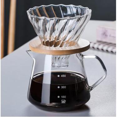 Imagem de COFISUKI Cafeteira Pour Over – Jarra de vidro de 600 ml com coador/filtro de café de vidro, conjunto de cafeteira para casa ou escritório, 1-4 xícaras