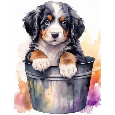 Imagem de UPABLUNSO Kits de pintura em aquarela Bernese Mountain Dog Puppy 5D Diamond Art Art Round Full Drill da Diamond Number Kits para iniciantes decoração de parede com ponto cruz de cristal 30,5 x 40,6 cm