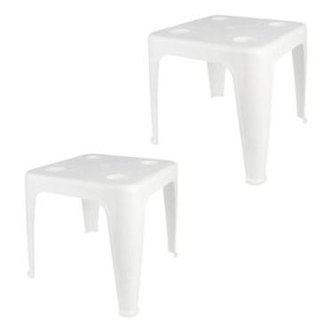 Imagem de Mesa Quadrada Plástica Apoio Multiuso Porta Copos Mor 02 Und, Branco
