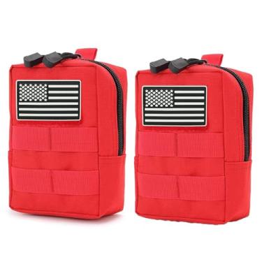 Imagem de GAZJYUSP Pacote com 2 bolsas Molle - colete para celular, coldre para cinto, bolsa de cintura, bolsa de acessórios EDC Molle, bolsa utilitária pequena com emblema de bandeira, bolsa tática compacta