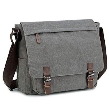 Imagem de Bolsa carteiro masculina retrô de lona, bolsa de ombro, bolsa casual para negócios, cabe em laptop de 13,3 15,6 polegadas, Cinza, 13.3 inch