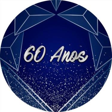Imagem de Painel De Festa Redondo 1,50x1,50 - Azul Geométrico Prateado 60 Anos 0