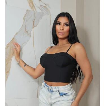 Imagem de Cropped Croped Alça Retro Blusinha Top Faixa Cores Feminino Alcinha Mo