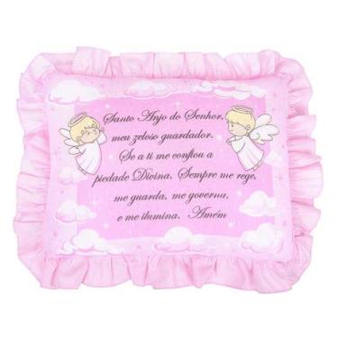 Imagem de Travesseiro Bebê Oração Santo Anjo 28x35cm Luxo Com Babado - Dugu, Ros