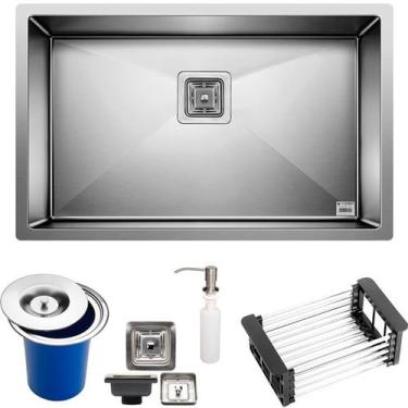 Imagem de Cuba Quadrada Inox 304 Cozinha Pia Embutir Sobrepor Gourmet 75x45 Prem