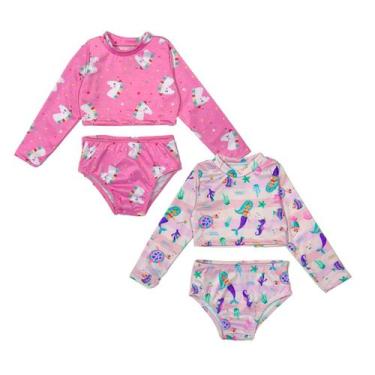 Imagem de Kit 2 Conjuntos Praia Menina Blusa + Calcinha Proteção Solar - Jagar, 